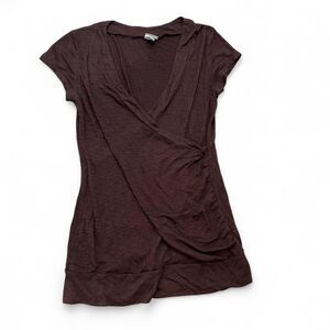 Y2K Brown Burnout V Neck Wrap Top B14